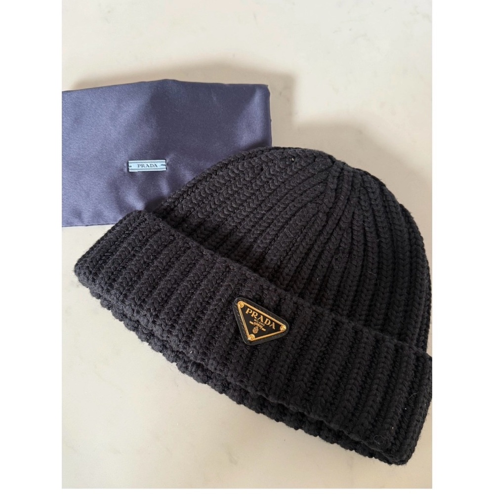 Prada Black Ribbed Beanie